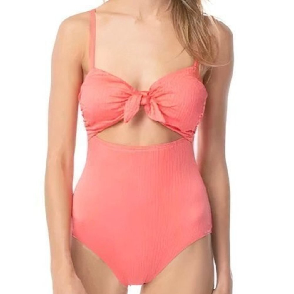 NWT Vince Camuto Bathing Suit Smocked One-Piece Cutout 8 Swimsuit Coral